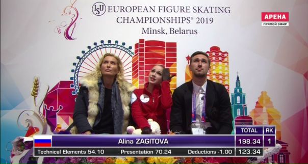 198,34 - общий балл Алины Загитовой (не очень она справилась с произвольной программой). Чем ответит Софья Самодурова