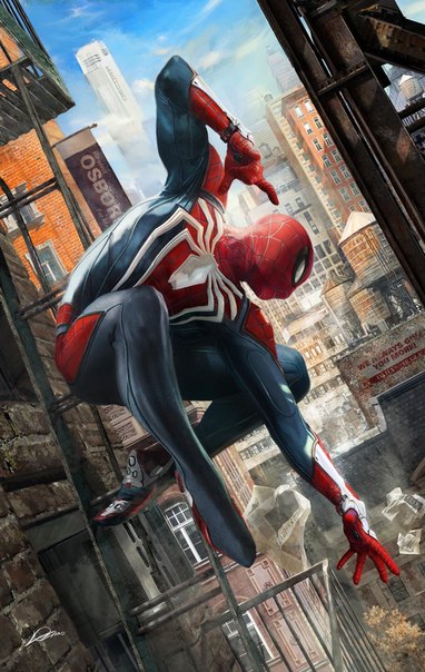 Александр Лозано, художник Marvel Comics, совместно с Insomniac Games нарисовал вот такой постер «Человека-паука» для PS4. Возможно, это изображение станет дополнительной обложкой игры в Европе.