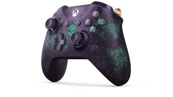 Microsoft выпустит геймпады Xbox из ограниченной серии в стиле Sea of Thieves. Они обладают тёмно-фиолетовым полупрозрачным корпусом, украшенным щупальцами, золотым курком и черепом, светящимся в темноте.