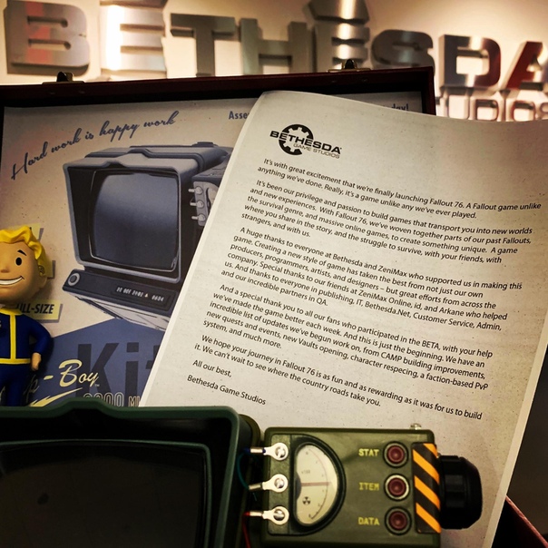 По случаю скорого релиза Fallout 76 разработчики опубликовали открытое письмо, отметив исключительность своего проекта и поблагодарив всех тех, кто поучаствовал в его создании.