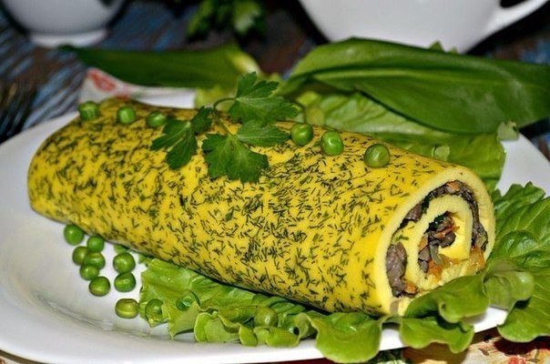 Рулет из омлета с грибами Рулет из омлета с грибами